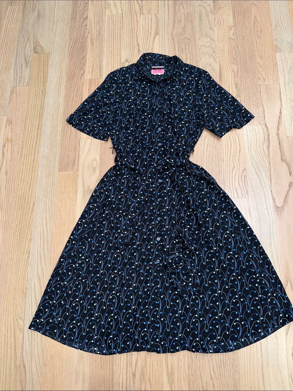kate spade Black Midi Shirt Dress blue stars and cinched styled back